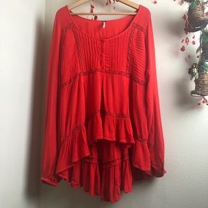 Free People Red Peasant Tunic